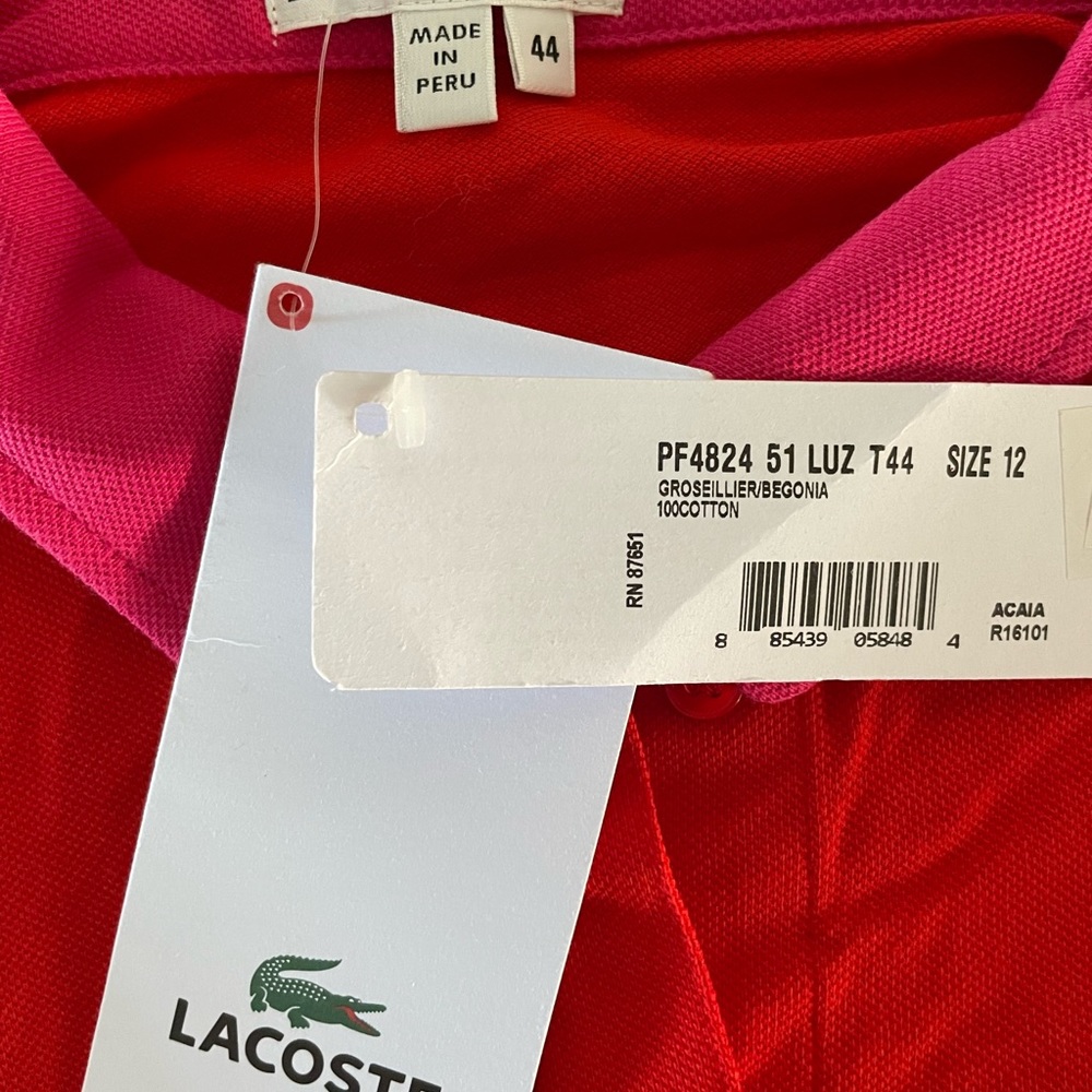 Lacoste Red / Pink Polo Top Drawstring Waist Woman’s Size 12 - Picture 8 of 8